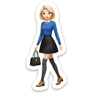 a fashionable gen Z woman, walking confidently with a skirt and stylish tights sticker
