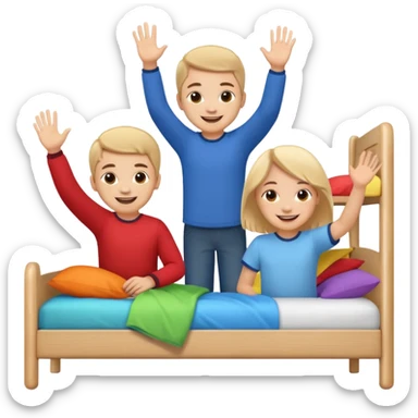 adorable kids waving from a bunk bed sticker