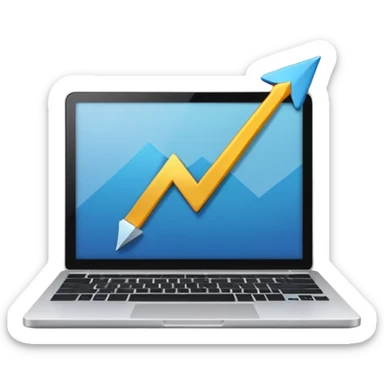 laptop with an upward arrow above it sticker