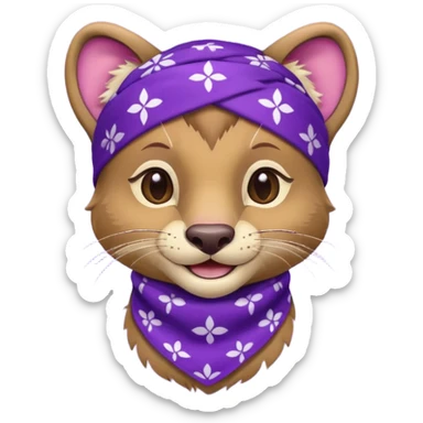 
Fossa animal in purple bandana with white patterns on forehead from league of legends laughing emoticon sticker