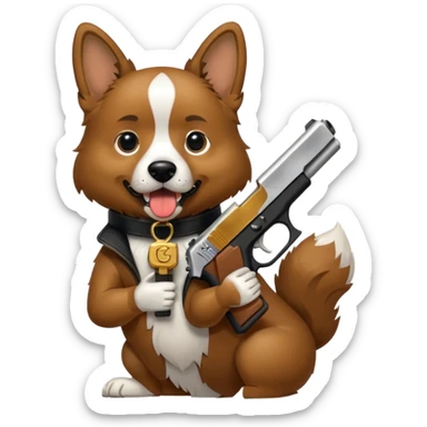 A dog holding a Glock  sticker