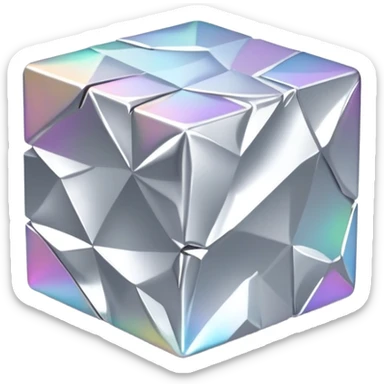 Iridescent silver metal foil cube sticker