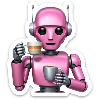 pink robot drink coffe sticker
