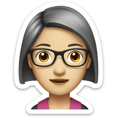 chinese lady with straight hair, wearing glasses sticker