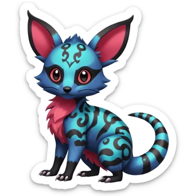 Rare exotic cute epic aesthetic gothic colorful Salandit-Eevee-Civet-species-Fakemon-hybrid-creature, with markings, full body sticker