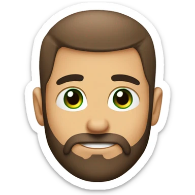 brow hair shaved on side, brown beard long, green eyes, sip coffee cup sticker