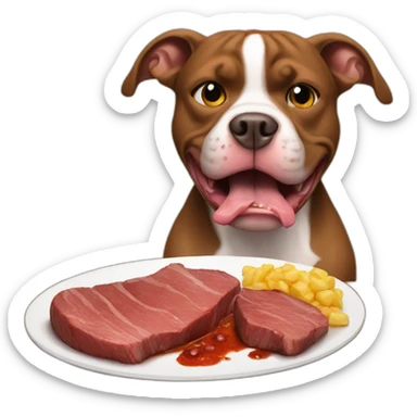 angry pitbull eating steak baby steak sticker