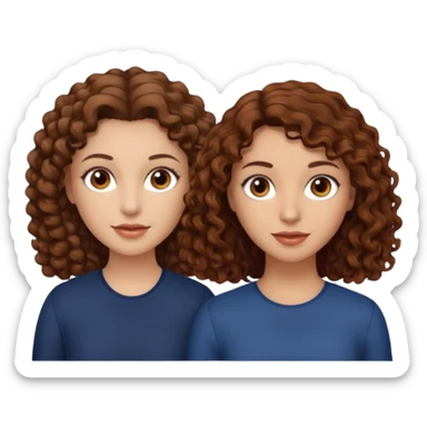 A woman with brown curly hair and brown eyes next to a woman with a slightly lighter shade of brown hair but the same brown eyes sticker