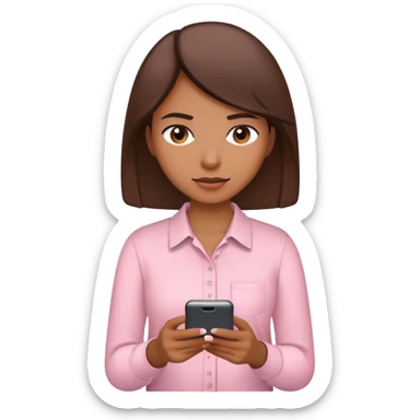 Medium brown woman in Light pink shirt texting sticker