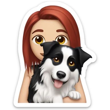 Dua lipa with red hair holding a black and white short haired border collie sticker