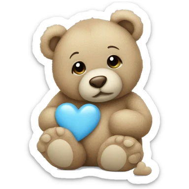teddy holding a baby blue heart sticker