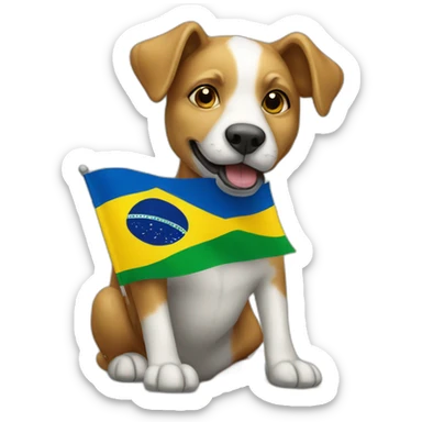 a caramel street dog holding a brazilian flag sticker