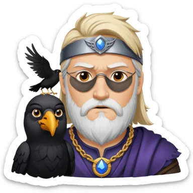 norse god odin with one eyepatch on his left eye and raven on his shoulder sticker