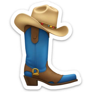 Tall blue cowboy boot with cowboy hat on top sticker