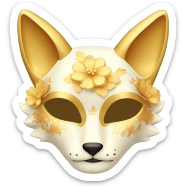 Golden feminine kitsune mask with floral pattern on it  sticker