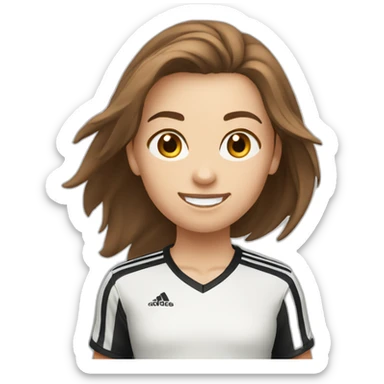 Caucasian girl with brown long hair running with a soccer ball wearing White short and black shorts sticker