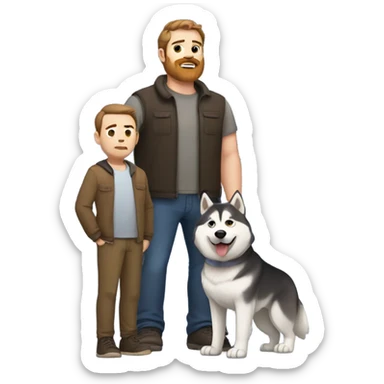 Heavy White man brown hair beard with husky dog  sticker