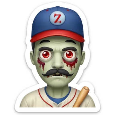 zombie with baseball hat and mustache sticker