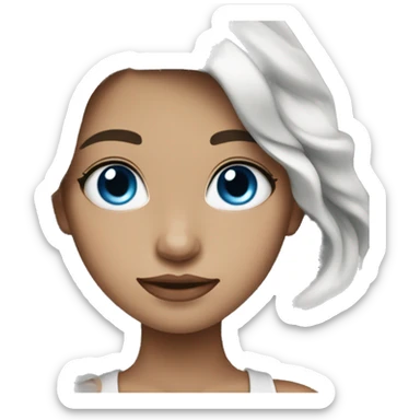 girly girl with wavy long black hair blue eyes sticker