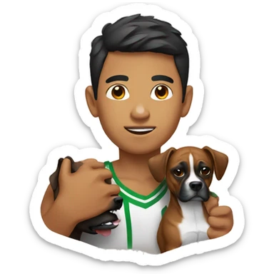 mexican boy holding boxer dog sticker
