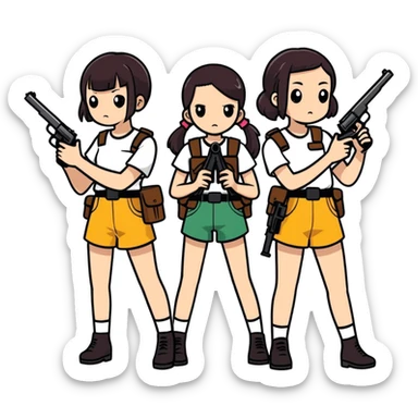 3 girl bestfriends with guns  sticker