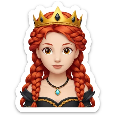 braided hair fire princess with black crown, red hair sticker