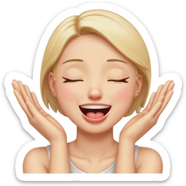 person arms crossed hands holding neck eyes closed/tongue out/laughing crying/ add ur own twist to it sticker