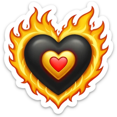 Corazón negro agrietado y sanado con oro envuelto en fuego dorado  sticker