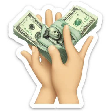 Praying hands holding cash sticker