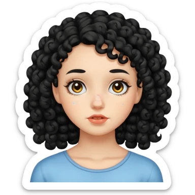 a girl with black curls with acne in her face sticker