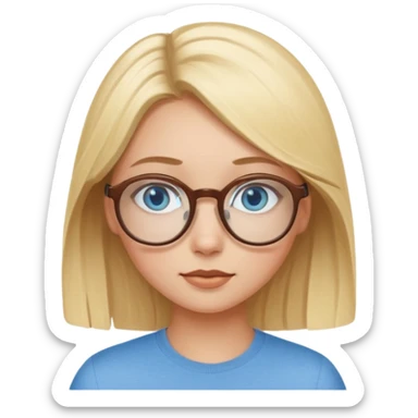 blonde girl with blue eyes and brown round glasses  sticker