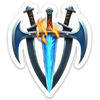 crossed swords with a blue flame in the back sticker