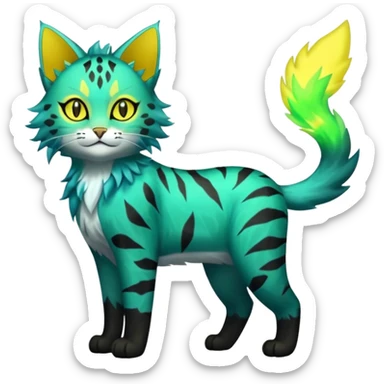 Green-Yellow Electrike-Lucretia-Luxray-Sprigatito-Bobcat-Amaura-Aurorus-Shiny-glorp-cat-fusion (full body) sticker