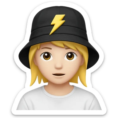 A streetwear-style bucket hat with a small lightning bolt on the side, minimalistic design sticker