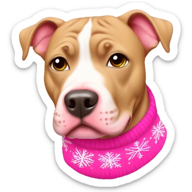 Tan pitbull wearing pink Christmas sweater sticker