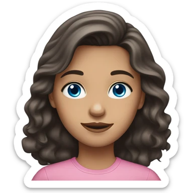 Girl with long dark brown hair and blue eyes blue eyes wavy hair and pink shirt sticker