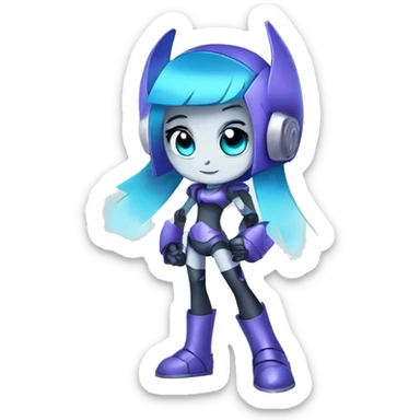 A teenage Robot, Violet Hair, Glowing Blue Eyes,  sticker