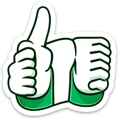 Minimalist Maya-style thumbs up and prayer hands emojis, white and deep green only, flat design with clean lines sticker