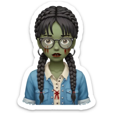 black zombie girl with glasses and braided hair sticker