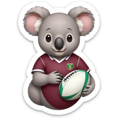 Koala holding a rugby ball wearing maroon shirt  sticker