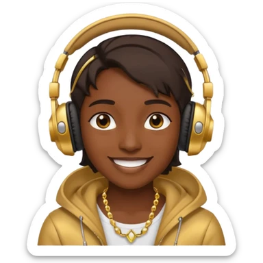 rapper emoji with headphones and flashy jewelry, smiling sticker