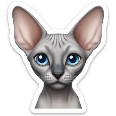 grey sphynx cat with light blue eyes and black nose sticker