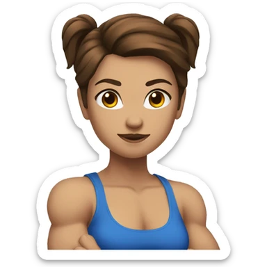 Strong muscle girl brown hair flexing blue sticker