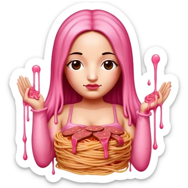 SPAM meat melted pink dripping sauce spaghetti dress monalisa portrait sticker