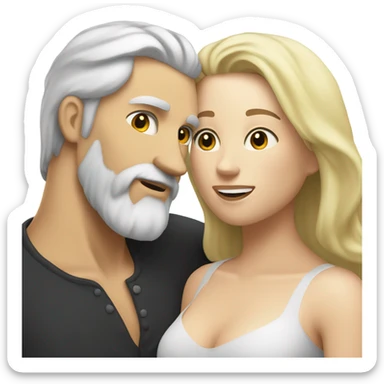 White Man, white skin, short black hair, long beard, hugging a white woman, blonde hair  sticker