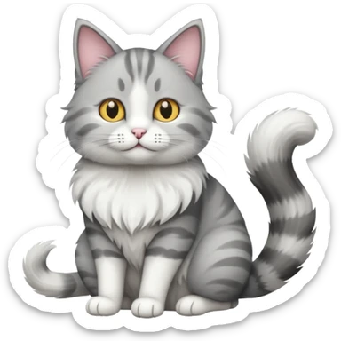 a grey and white cat sitting regally sticker