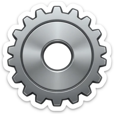 Emoji of a gear, iPhone emoji style. Flat design, smooth gradients, rounded edges, soft shadows, clean look, white background. sticker