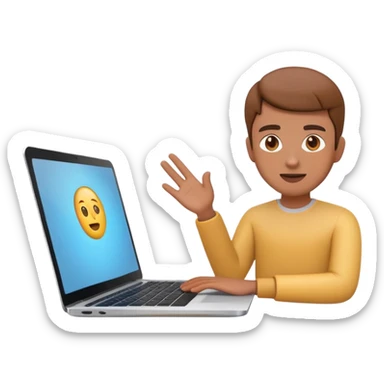Online course, laptop screen with a person emerging teaching something. Lesson, video course, semi 3D emoji style sticker