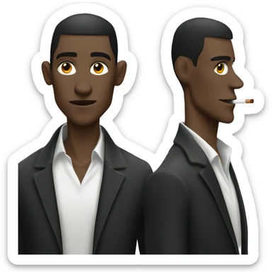 Skinny man with sharp chin and black fringe smoking a cigarette sticker