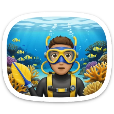 Diver + yellow fins,Coral Diver. sticker
